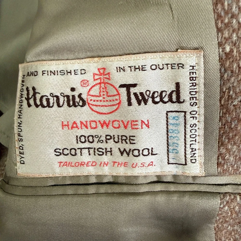 Harris Tweed Vintage Mens Brown Herringbone Wool Blazer 42R FLAW Moth Damage